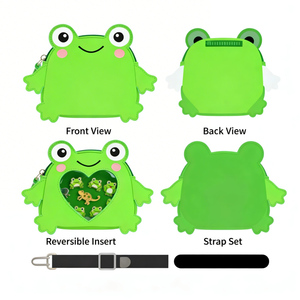 Bolso Kawaii de Rana Verde con Ventana Transparente para Exhibir Pins y Emblemas, Lindo Bolso con Temática de Anfibios - Product Image 1