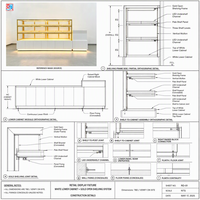 Vitrine murale de boulangerie en métal doré sur mesure avec éclairage LED, présentoir à étages en bois pour pains et gâteaux, mobilier pour pâtisserie et desserts