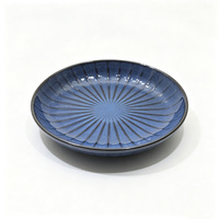 Service de vaisselle en grès céramique à glaçure bleue effet four, motif chrysanthème rayé, 16 pièces, compatible four et lave-vaisselle, assiettes et bols de style européen