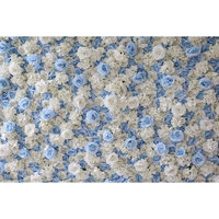 QIHAO Décoration murale enroulable pour baby shower, toile de fond luxueuse et écologique en tissu de soie bleu clair et blanc avec roses