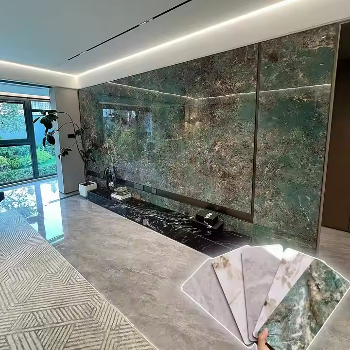 Modern Bamboo Charcoal Wood Marble Wall Panel PVC Veneer for Living Room Bedroom Hotel Waterproof Graphic Design Solution