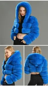 Toptan bayan kısa doğal tilki kürk bombacı ceket uzun kollu lüks özel kadın kış kırpılmış gerçek tilki kürk ceket hood