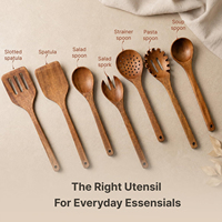 Ensemble de 7 ustensiles de cuisine en bois, résistants à l'eau, anti-fissuration, non toxiques, compatibles lave-vaisselle, pour la cuisson (spatule, louche, pince à pâtes)