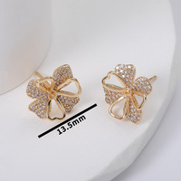 Boucles d'oreilles clous tendance et très vendues, de luxe, à la mode, avec micro-incrustations de zircon, motif fleur d'hibiscus, plaqué or, support vide pour perles