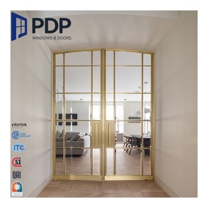 Vente en gros PDP Porte française à battant en acier à double battant avec <span class=keywords><strong>treillis</strong></span> en <span class=keywords><strong>verre</strong></span> trempé pour usage intérieur et extérieur - Product Image 2