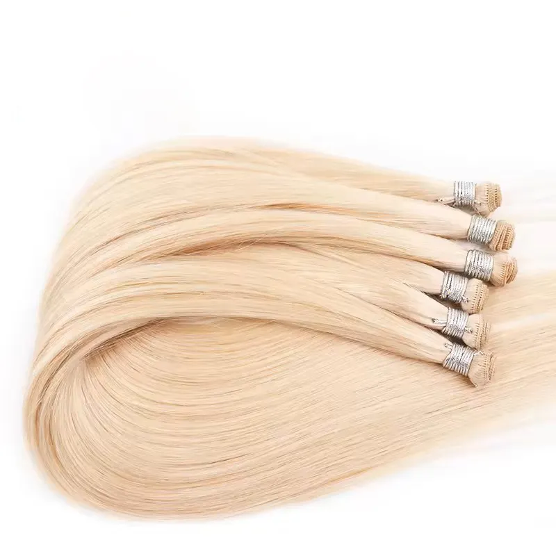 Nueva llegada Extensiones de cabello humano Doble dibujado Remy Virgen Cabello de trama atado a mano europeo con todos los colores En stock