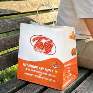 Sac en papier kraft écologique, recyclable, résistant à l'huile et à la graisse, personnalisé pour l'emballage de la restauration rapide, pour les frites et le poulet frit - Product Image 3