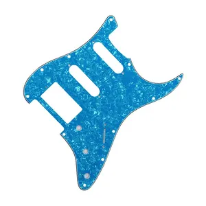 Pickguard de guitarra HSS ST com furos de 4 camadas, pérola azul claro, 11 furos, furos para guitarra elétrica, funil