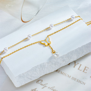 Fashionable Multi Layer Pearl Butterfly Tassel Chain Stainless Steel Anklet For Women Party Jewelry Gold Color - Product Image 3