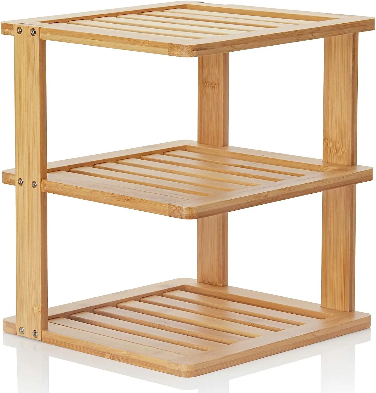 Bamboo Corner Shelf - 3 Tier 10 x 10 inch and 11.5 inches high. Kitchen Cabinet Organizer - Pantry Organization and Storage
