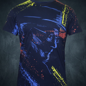 T-shirt à manches courtes bleu marine pour homme, imprimé graphique, col rond, coupe classique, 100% coton, denim, sérigraphie, écologique - Product Image 3