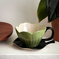 Ensemble tasse à café et soucoupe en céramique à bord perlé motif fleur française, créatif, pour le thé de l'après-midi, et assiettes à gâteau