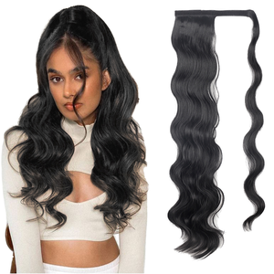 Vente en gros 24 pouces 100g Elegance Extension <span class=keywords><strong>de</strong></span> cheveux synthétiques Long Fluffy Body Wave Wrap <span class=keywords><strong>Queue</strong></span> <span class=keywords><strong>de</strong></span> <span class=keywords><strong>cheval</strong></span> en fibre haute température - Product Image 4