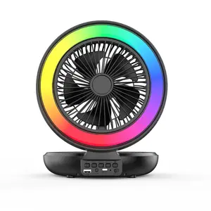 Yaz için taşınabilir kablosuz hoparlör iyi RGB ışık şarj edilebilir Fan ile Mini Fan 8W hoparlör