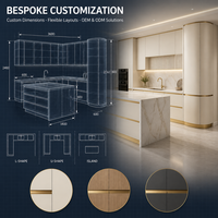 Meuble de cuisine moderne sur mesure, armoire modulaire sans poignée, design à panneaux plats avec éclairage LED pour projet de villa ou appartement