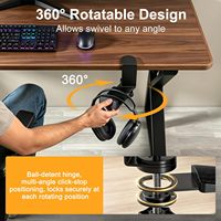 Support pour casque en bois massif et métal avec crochet à pince, rotation à 360°, montage sans perçage, capacité de charge de 10 lb pour bureau