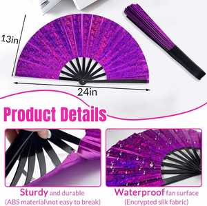 Abanico Plegable Grande con Brillo Holográfico, Abanico de Mano Decorativo para Fiestas, Festivales, Clubes, Bailes y Espectáculos - Product Image 4