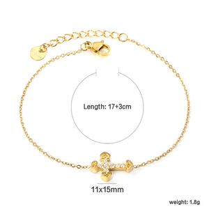 Custom Wholesale Jewelry Link Chain Zircon Flower Cross Bracelet <b>Charms</b> 18K Gold Plated Stainless Steel Bracelet for Women - Product Image 5