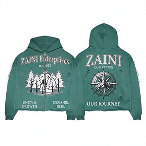 Mens Premium 350grams Woven Polyester/Cotton Regular Fit Full <b>Zip</b> Front Hoodie Winter for Graffiti Print Custom DTF Screen Print - Product Image 1