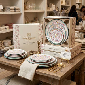 Juego de Vajilla de Cerámica Floral Rosa Romántico Personalizado, Platos de Porcelana con Calcomanías Vintage, Aptos para Lavavajillas, para Bodas y Venta al por Menor - Product Image 2