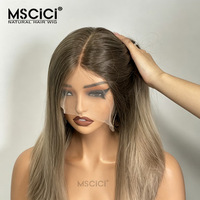Perruque Lace Front HD Transparente 13x6 Cheveux Vierges Brésiliens Ondulés Châtain Champignon avec Mèches Glueless Marque MSCICI