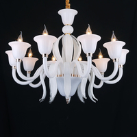 Lustre suspendu LED de style européen de haute qualité, en verre blanc et cristal, pour salon, hall d'hôtel, certifié CE RoHS 3