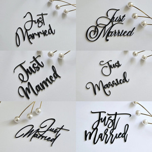 Decorazione per <span class=keywords><strong>Torta</strong></span> Nuziale in Acrilico con Scritta 'Just Married', Ornamenti per <span class=keywords><strong>Torta</strong></span> Nuziale, Topper per <span class=keywords><strong>Torta</strong></span> di Matrimonio - Product Image 2