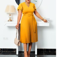 D135T 2026 Robe africaine plissée grande taille à col en V et manches à volants, style européen et américain, pour le commerce extérieur transfrontalier