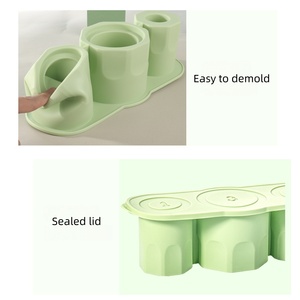 Moule à glaçons en silicone personnalisable à 3 compartiments, sans BPA, facile à démouler, avec couvercle, pour congélation alimentaire et préparation de repas - Product Image 2