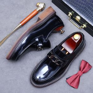 Mocasines de Plataforma con Punta Redonda para Hombre, Cuero Vacuno Genuino, Adorno de Perlas, Acabado Pulido, Estilo Británico para Negocios - Product Image 4