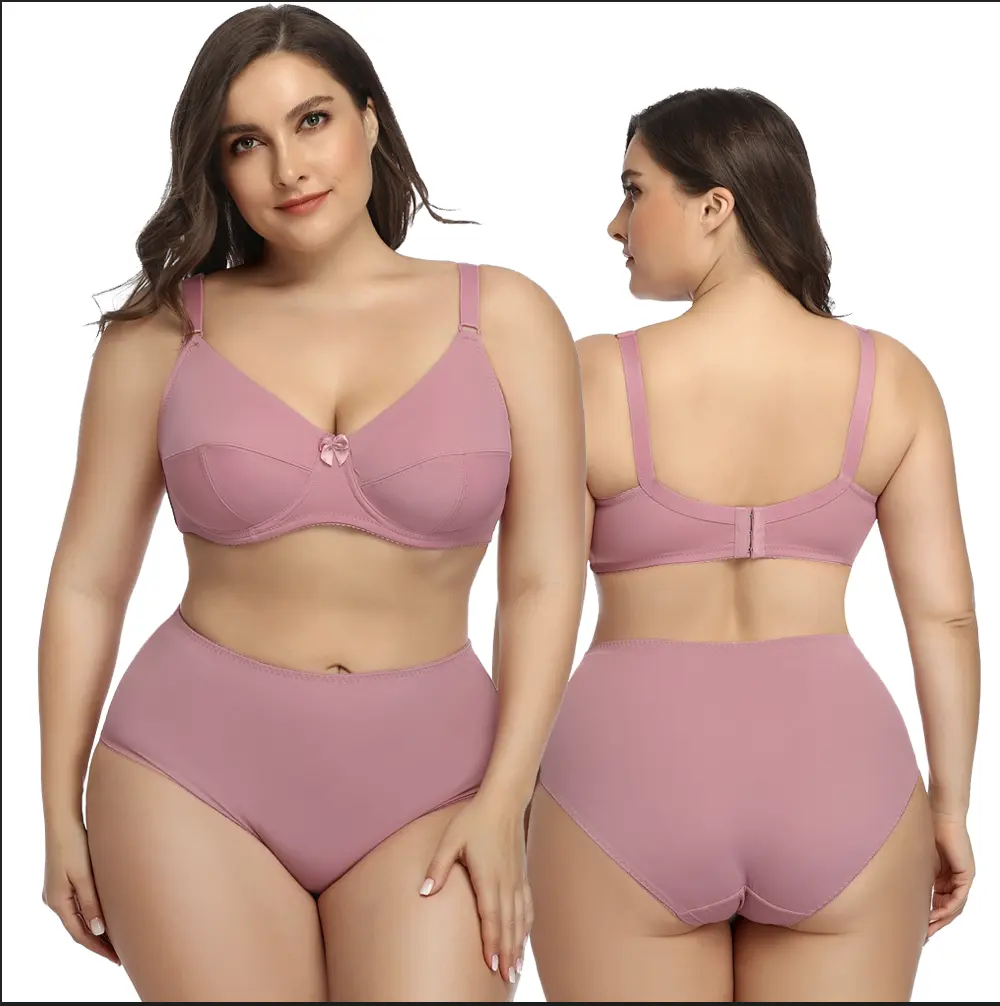 E-F Soutien-Gorge Culotte libre Gros Seins Taille Pleine Coupe Brassiere Coton Respirant Dames Filles Sexy Sans Couture Femmes Plus Taille Soutien-Gorge ensemble