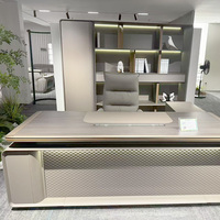 Bureau de direction moderne de luxe avec éclairage d'ambiance LED, bureau de direction haut de gamme intelligent pour bureau de PDG