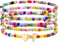 Bracelet pour filles A-Z - 5 pièces - Bracelet en perles de verre arc-en-ciel faites à la main - Ensemble de bracelets en perles de verre colorées - Cadeau pour femmes