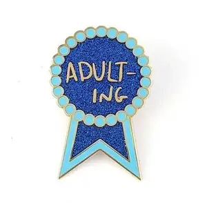 Customization logo letter no minimum zinc alloy collar blue ribbon glitter adulting hard enamel silver metal badge brooch pins