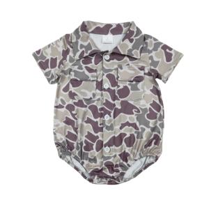 Ropa de Camuflaje para Bebés Recién Nacidos RTS, con Bolsillos y Botones, Mameluco Burbuja para Niñas, Algodón Casual con Spandex, Moda al por Mayor - Product Image 1