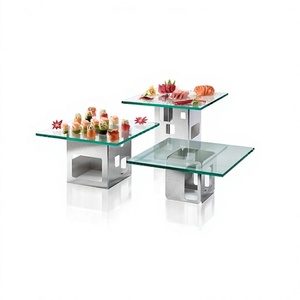 Set of 3 Eco-Friendly Superior Quality Cake Stands & <b>Risers</b> in Different Sizes with Silver Metal Base Glass Top for Cake Display - Product Image 1