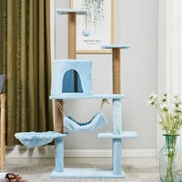 Petlead Arbre à chat moderne de luxe gris simple avec condo, griffoir et lit, écologique, 3 niveaux, en sisal, pour usage intérieur toutes saisons
