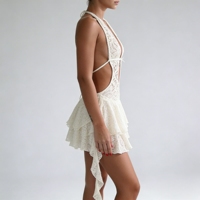 Robe de soirée sexy pour femme, col halter profond en V, bretelles spaghetti, taille naturelle, anti-plis, coupe sirène trompette, dos nu, manches bouffantes