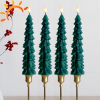 Bougies coniques sans flamme de Noël, bougies LED scintillantes télécommandées, bougies LED à piles, bougies LED en paraffine vert pin