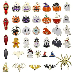 20pcs Halloween Charms Pendants Gold Plated Enamel Ghost Pumpkin Clown Cat Charms for Halloween DIY Earring Jewelry Making