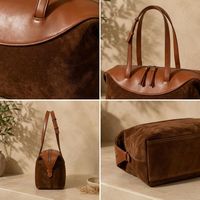 Tas Tote Kulit Suede Asli Buatan Tangan Dua Warna Panel U Rumbai Ritsleting Gesper Tali Tas Selempang Wanita Label Pribadi Pesanan Khusus