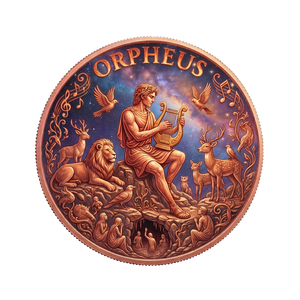 Moneda Conmemorativa de Cobre Fino .999 de 1 oz con Estampado UV, Orfeo, Músico Griego, Lira, Medusa, Símbolo de Protección, Mitología - Product Image 1