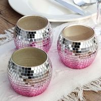 Lot de 6 bougeoirs photophore en verre pour mariage rose argent dégradé boule Disco pour Ramadan Noël Bar Restaurant Home Decor