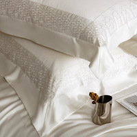Ensemble de draps de lit en soie florale brodée 4 pièces certifié OEKO-TEX 400TC en coton doux et soyeux pour lit Queen et King Size