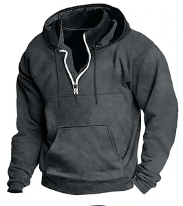 Sudadera con capucha con cremallera y corte holgado respetuoso con el medio ambiente y transpirable de manga larga de Color sólido para hombre de otoño e invierno con logotipo bordado personalizado - Product Image 3
