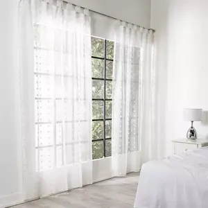 Rideaux Translucides Longs Vianney avec Pompons, Ensemble de 2 Pièces en Chiffon Longueur Totale - Product Image 3