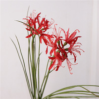 Exquise fleur artificielle de lys araignée rouge au toucher soyeux, tige unique, pour toile de fond de scène de mariage, décoration d'événements, studio photo, commande en gros