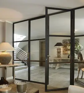 Janelas e portas de cascamento de ferro, porta de vidro decorativa de alta qualidade com design de grelha