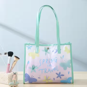 Borsa da viaggio portatile HANFEIZI borsa da donna per il trucco floreale wc Organizer per bambini Shopping da bagno da viaggio promozionale in PVC - Product Image 4