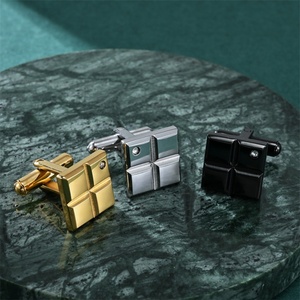 Boutons de manchette élégants en acier inoxydable avec zircon noir, bijoux raffinés pour hommes - Product Image 1